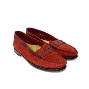 Vintage Bass Weejuns Women 8.5 Penny Loafer Shoes Red Suede Leather Academia